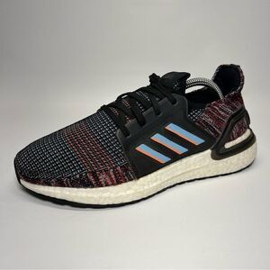 Adidas Mens Ultraboost 19 Running Shoes in Core Black/Glow Blue/Hi-Res Coral 7